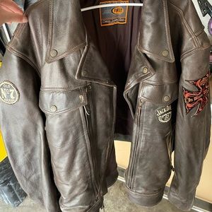 vintage leather jacket. jack daniel, harley davidson, house of blues etc.